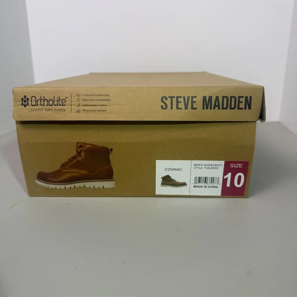 Steve Madden P-Bleeker Men Size 10 Cognac Chukka Boots OrthoLite Comfort NIB